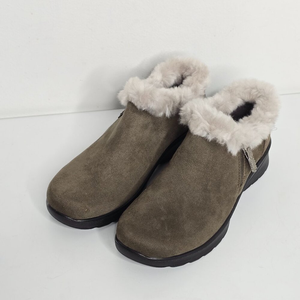 BZees Womens 10 Wide Faux Fur Zip Comfort Cozy Ankle Boots Bootie Shoes